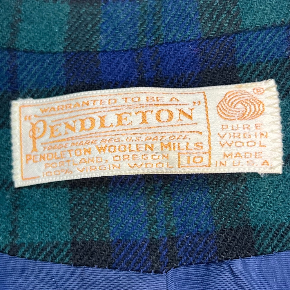 Pendleton Vintage Wool Blazer Black Watch Plaid Tartan Jacket Green Blue Size 10 - Picture 3 of 11